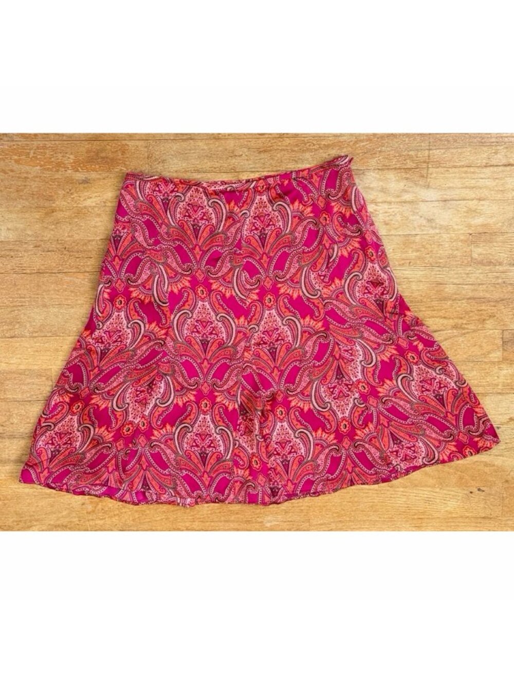 Vintage Paisley Print Silk Skirt Size Medium (8) 30" Waist Orange/Pink Y2K Panel